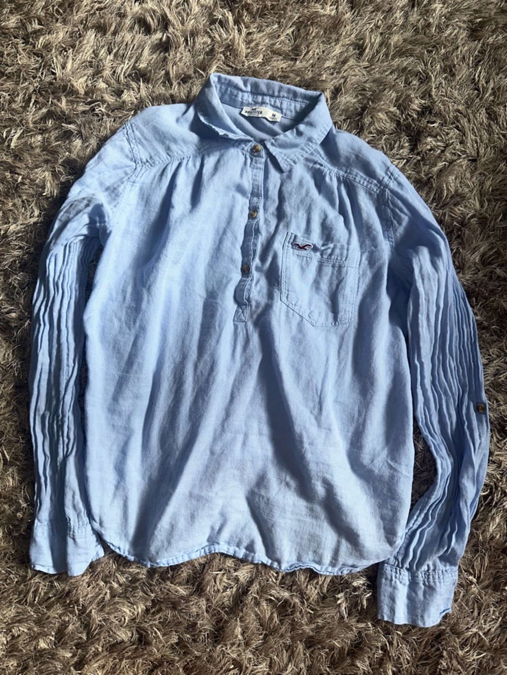 Hollister Medium Cotton Pale Blue Long-Sleeve Button-Down Pullover Shirt